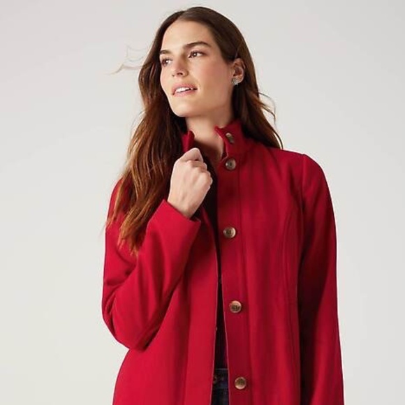 J Jill Scarlet Red "The Journey Coat" Lined Side Pockets Mid Length XL - Picture 3 of 13